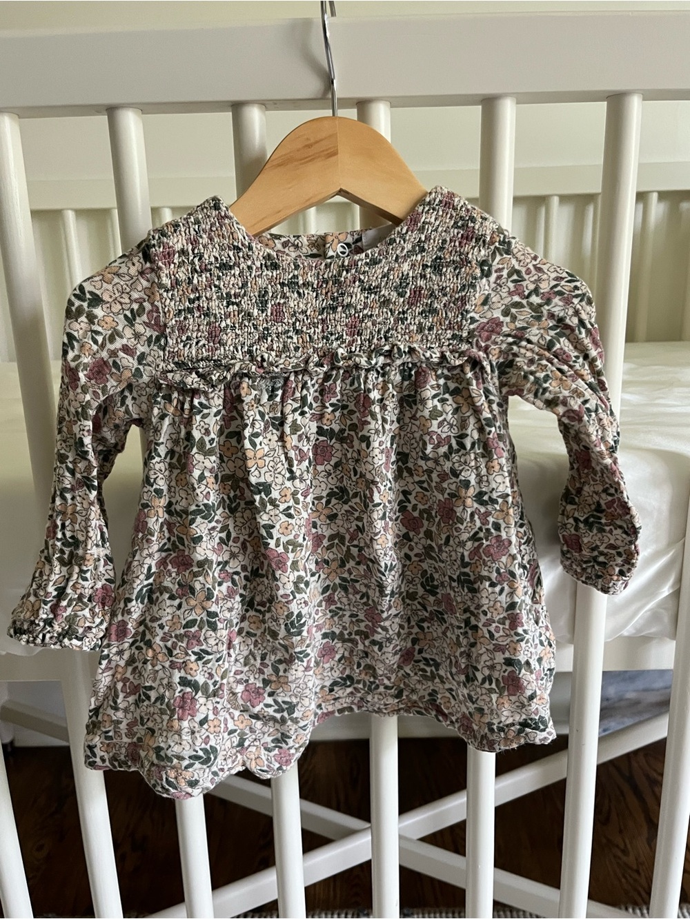 Angel Dear Long-Sleeve Floral Smocked Baby Top - Pink & Green